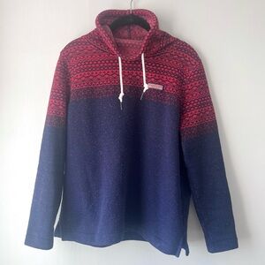 Vineyard Vines Turtleneck Red & Navy Patterned Fleece Sweater